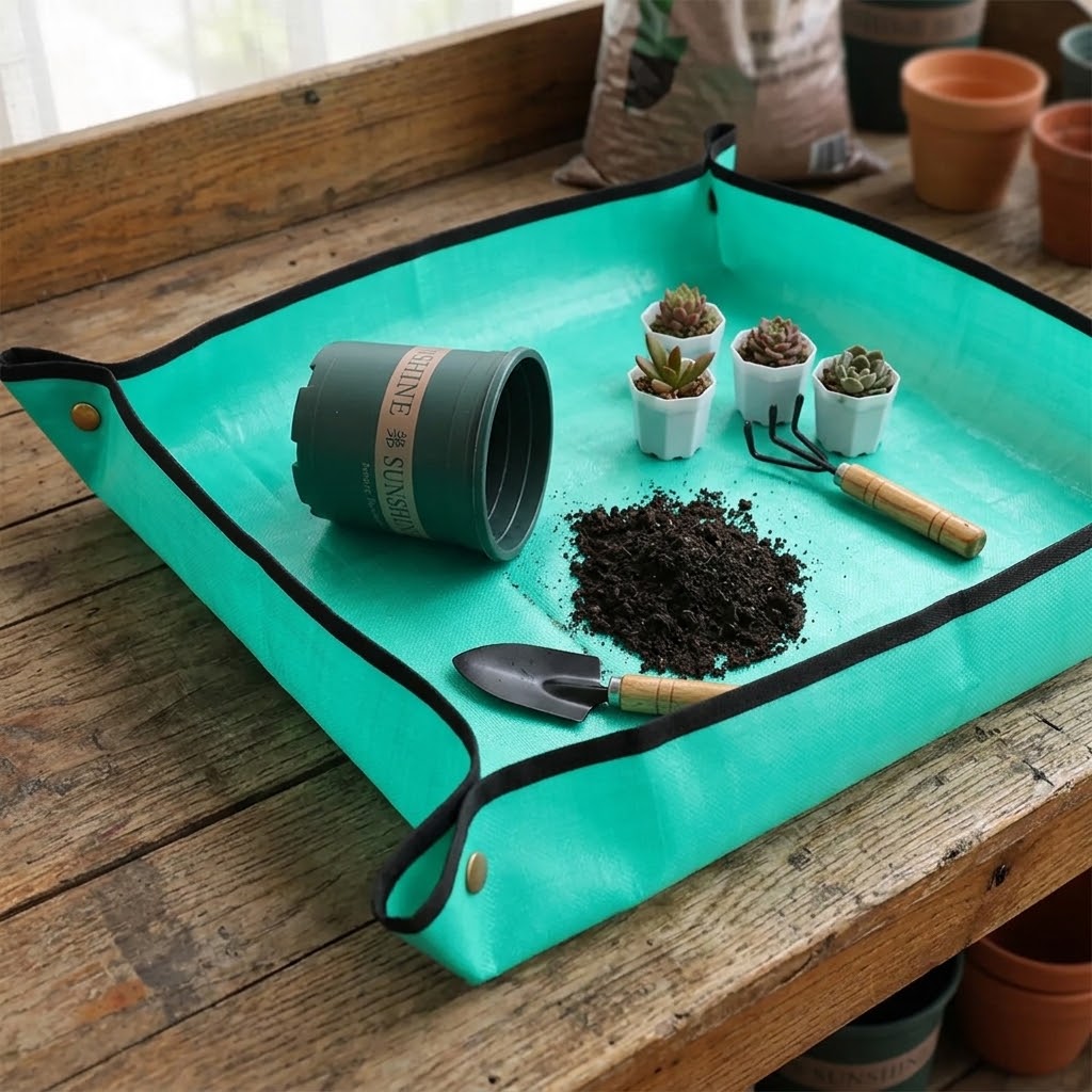 Repotting Mat - แผ่นรองปลูกต้นไม้กันน้ำ แผ่นรองย้ายต้นไม้สำหรับปลูกไม้อวบน้ำในร่ม แผ่นรองเปลี่ยนดินสำหรับทำสวนแบบพกพา ทำความสะอาดง่าย