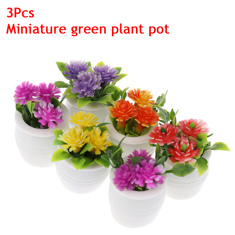 Plant Pot - 3 ชิ้นจำลองบ้านตุ๊กตาขนาดเล็กพร้อมพืชดอกไม้หลากสีสันและแบบจำลองขนาดเล็กของต้นไม้กระถางสำหรับตกแต่งภูมิทัศน์